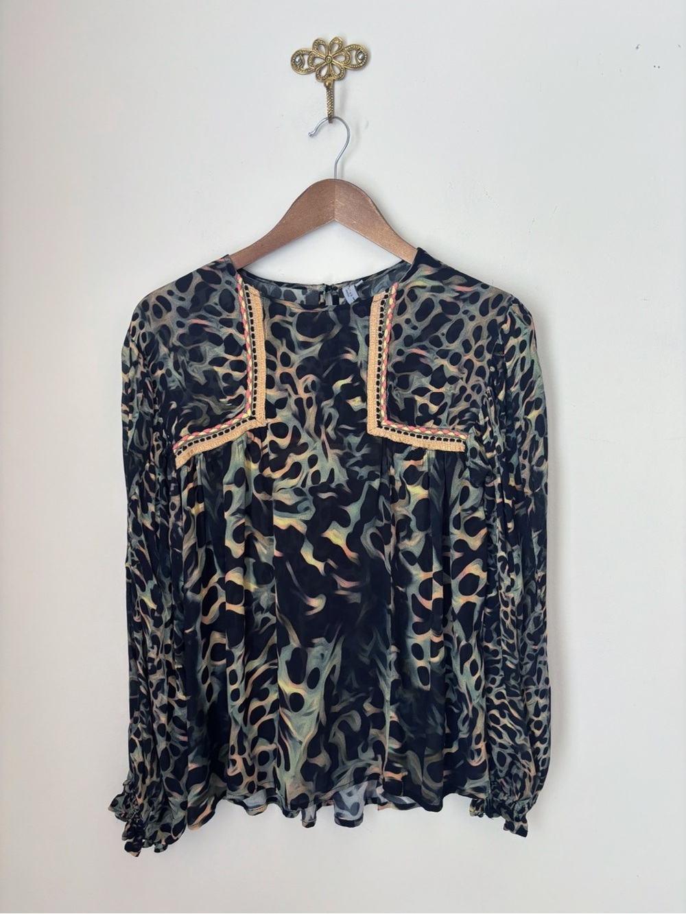 Bl^nk London Green Joelle Leopard Peasant Blouse Small Anthropologie